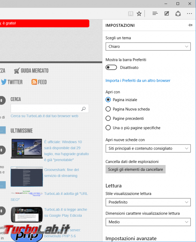 Microsoft Edge: guida novità browser Windows 10 - project spartan 03 opzioni