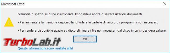 Microsoft Office 2013 l’errore Memoria spazio disco insufficiente