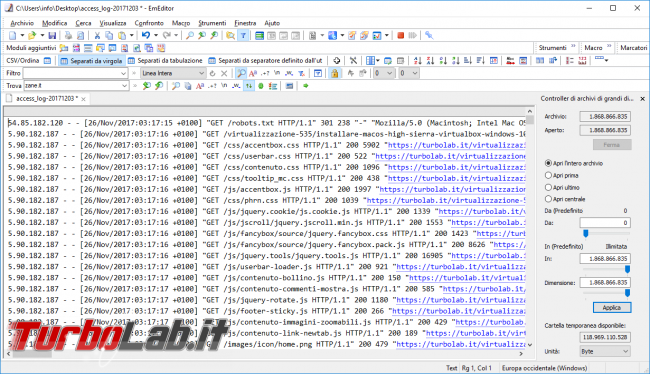 Miglior programma/editor free aprire/modificare log, dump, SQL, XML grandi/enormi (100/250/500 MB, 1/5/10 GB) Windows? file è troppo esteso Blocco note!