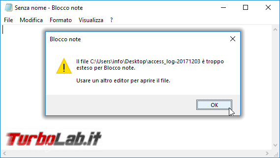 Miglior programma/editor free aprire/modificare log, dump, SQL, XML grandi/enormi (100/250/500 MB, 1/5/10 GB) Windows? file è troppo esteso Blocco note! - il file è troppo esteso per blocco note