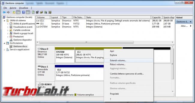 Modificare dimensioni partizioni Windows 7 8