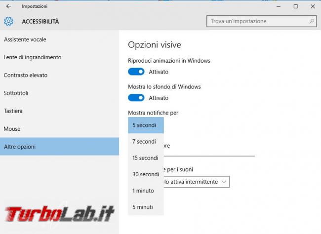 Modificare, disabilitare, popup d’avviso Windows 10
