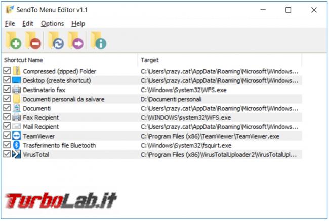 Modificare menu invia Windows