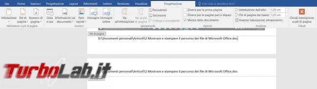 Mostrare stampare percorso file Microsoft Office