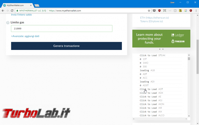 MyEtherWallet, Load all tokens: come caricare/mostrare TUTTI token colpo solo (video)