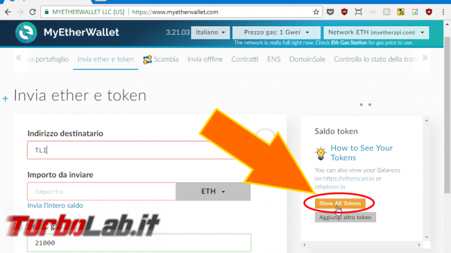 MyEtherWallet, Load all tokens: come caricare/mostrare TUTTI token colpo solo (video) - spotlight MyEtherWallet load all tokens