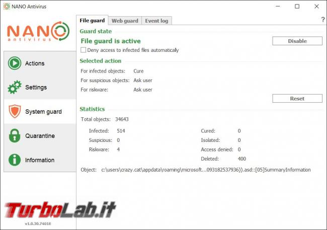 Nano antivirus messo prova TurboLab.it