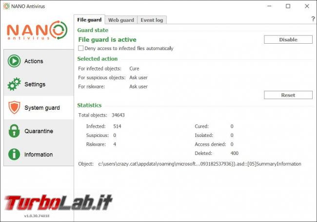 Nano antivirus messo prova TurboLab.it
