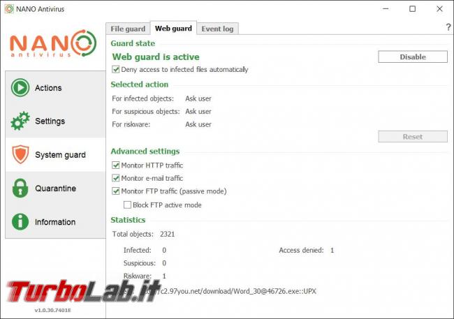 Nano antivirus messo prova TurboLab.it