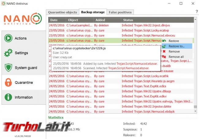 Nano antivirus messo prova TurboLab.it