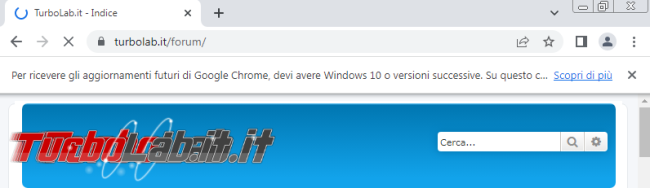 Nascondere notifica &quot; ricevere aggiornamenti futuri Google Chrome, devi avere Windows 10 versioni successive [...]&quot; Windows 7