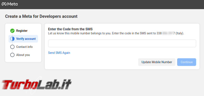 Non arriva SMS developers.facebook.com ! Come completare registrazione Meta for Developers (account sviluppatore Facebook)? - facebook-phone-number