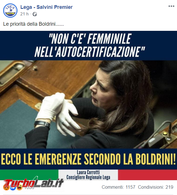 Non c'è femminile autocertificazione: semi-bufala Laura Boldrini - FrShot_1585904355