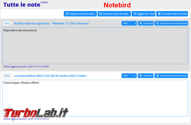 Notefox Notebird, estensioni Firefox Thunderbird prendere appunti