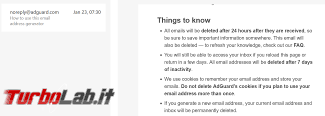 nuovo servizio email temporanee Adguard