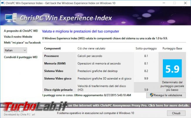 Ottenere l’indice prestazioni computer Windows 10