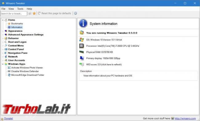 Personalizza fondo Windows 10 ( non solo) Winaero Tweaker