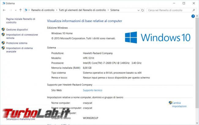 Personalizzare informazioni base relative computer