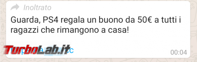 Phishing quarantena: &quot;Guarda, PS4 regala buono 50€ tutti ragazzi rimangono casa!&quot; - FrShot_1583919140
