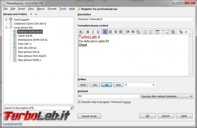PhraseExpress facilita velocizza l’inserimento testi predefiniti qualsiasi documento applicazione Web