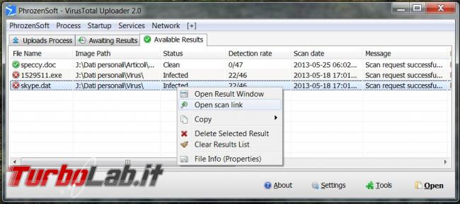 PhrozenSoft VirusTotal Uploader analizzatore file servizi Windows