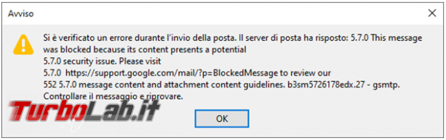 principali messaggi d’errore quando spedite email
