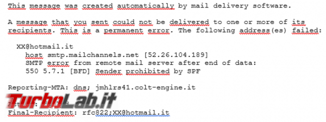 principali messaggi d’errore quando spedite email
