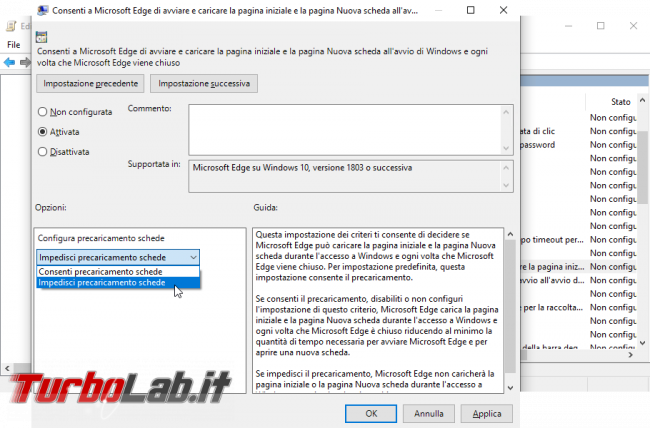 Processi MicrosoftEdge.exe MicrosoftEdgeCP.exe: come impedire, bloccare, disabilitare esecuzione automatica Microsoft Edge boot Windows 10 (AllowPrelaunch, AllowTabPreloading) - Mobile_zShot_1534362604
