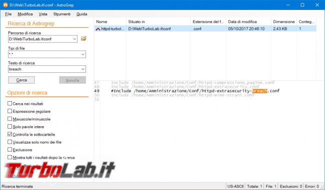 Programma Windows cercare interno file cartella: guida rapida AstroGrep