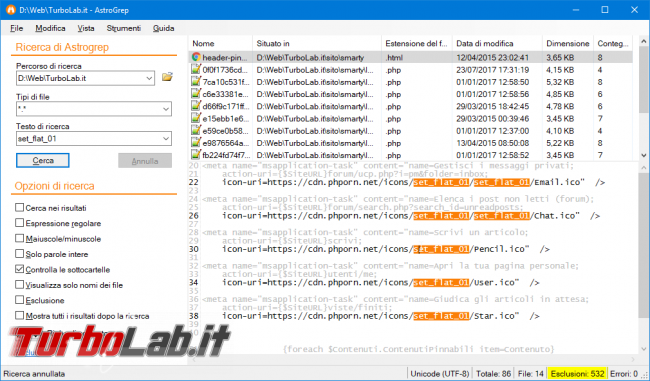 Programma Windows cercare interno file cartella: guida rapida AstroGrep