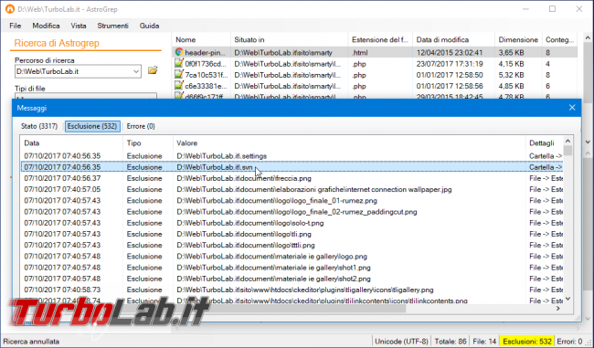 Programma Windows cercare interno file cartella: guida rapida AstroGrep