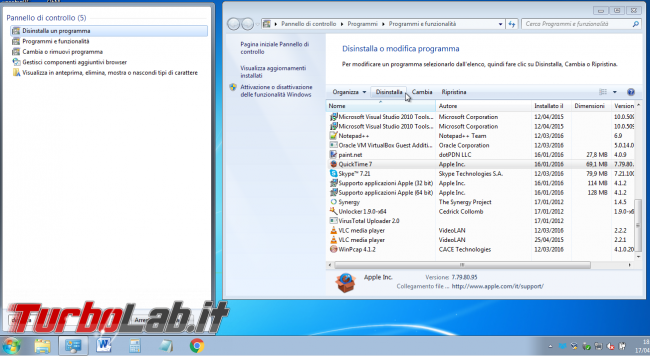 Promemoria: devi disinstallare QuickTime Windows (è pericoloso! fallo subito!) - distinstallazione quicktime