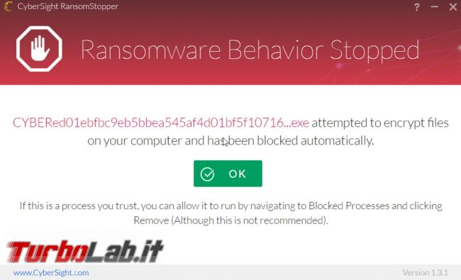 Protezione Ransomware: CyberSight RansomStopper impedisce virus criptare file computer