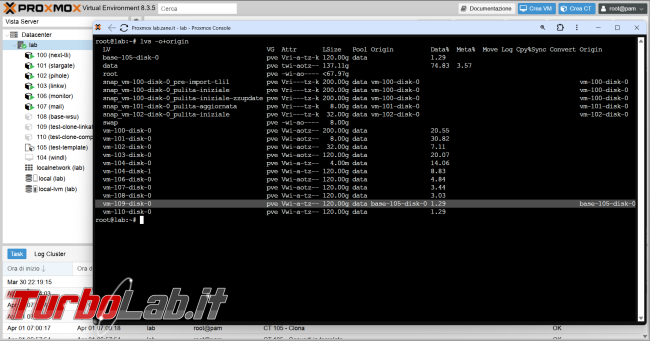 Proxmox: come scoprire se VM container è clone completo oppure clone linkato (linked full clone)