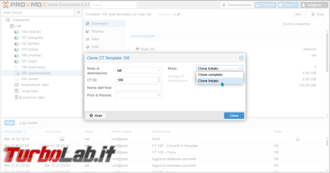 Proxmox: come scoprire se VM container è clone completo oppure clone linkato (linked full clone)