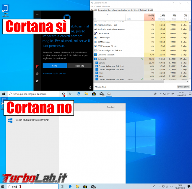 Questa settimana TLI (19 maggio 2018) - start disabilita cortana prima dopo