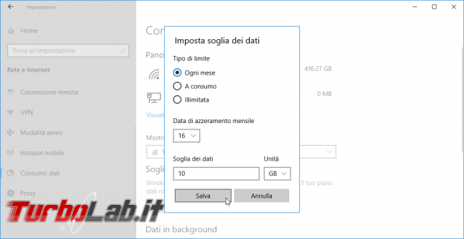 Questa settimana TLI (26 maggio 2018) - windows 10 imposta soglia dati Questa settimana TLI (26 maggio 2018) - windows 10 imposta soglia dati