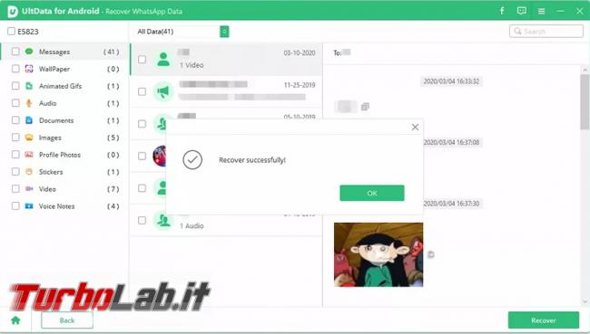 Recuperare messaggi cancellati WhatsApp UltData - recover-whatsapp-data-successfully