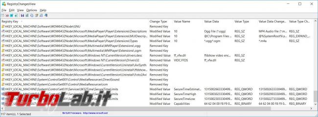 Registry Changes View visualizza
 modifiche registro configurazione Windows
