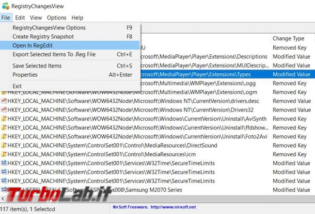 Registry Changes View visualizza
 modifiche registro configurazione Windows