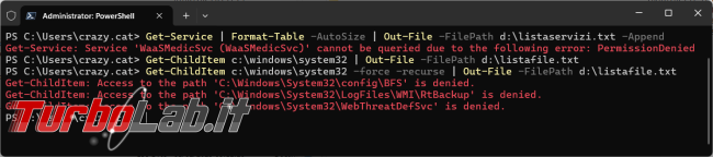 Reindirizzare l’output comando verso file testo PowerShell cmdlet Out-File