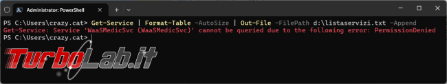 Reindirizzare l’output comando verso file testo PowerShell cmdlet Out-File