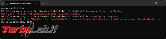 Reindirizzare l’output comando verso file testo PowerShell cmdlet Out-File