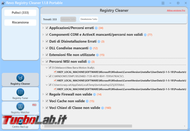 Revo Registry Cleaner pulitore registro configurazione Windows
