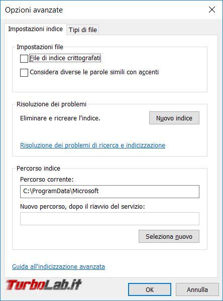 ricerca indicizzazione file Windows, come migliorarla, disabilitarla, seconda necessità