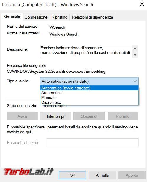 ricerca indicizzazione file Windows, come migliorarla, disabilitarla, seconda necessità