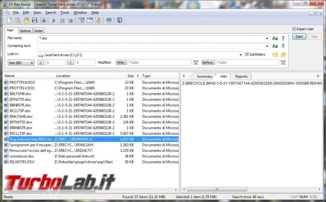 Ricercare file base testo contenuto Agent Ransack