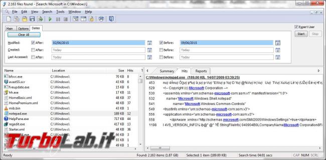 Ricercare file base testo contenuto Agent Ransack
