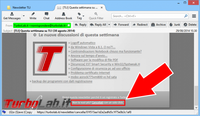 Ricevere &quot;TurboLab.it&quot; via email: Come dis/iscriversi newsletter - disiscrizione rapida newsletter