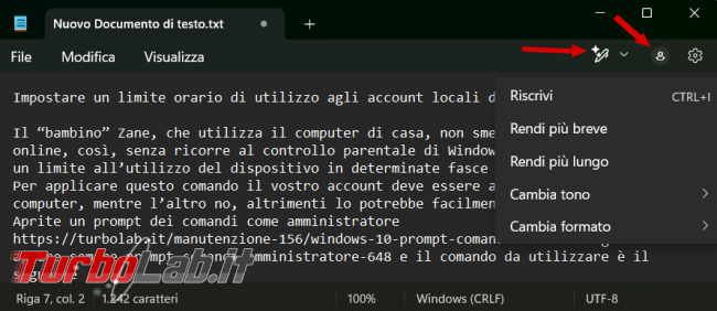 Rimuovere funzionalità intelligenza artificiale Notepad